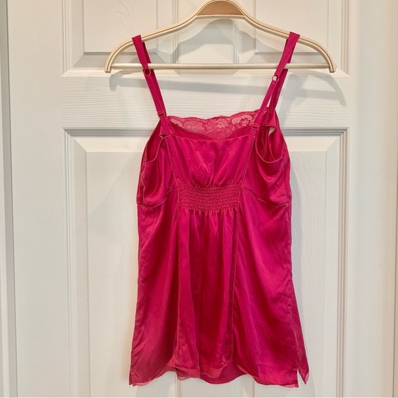 WHBM Fuchsia Pink Pure Silk Cami Top with Lace Neckline - Picture 2 of 7